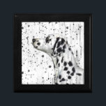 Boîte À Souvenirs Chien dalmate noir et blanc<br><div class="desc">Profil aquarelle d'un chien dalmate presque se mélangeant avec un arrière - plan dotty.</div>