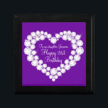 Boîte À Souvenirs Coeur fille 21e anniversaire boîte cadeau<br><div class="desc">Joli effet graphique diamant sur la boîte cadeau de conservation violet. Parfait pour présenter un cadeau spécial supplémentaire pour votre fille le 21e anniversaire spécial. La boîte à cadeaux dit : "À notre fille Jasmine. Joyeux 21e anniversaire", ou peut être customisé de vos propres mots. Design exclusif par Sarah Trett....</div>