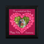 Boîte À Souvenirs Coeur ruby mariage photo boîte cadeau femme<br><div class="desc">Joli rubis effet graphique garde trinket boîte cadeau de trinket. Parfait pour présenter un cadeau spécial supplémentaire pour votre femme lors d'un anniversaire de rubis spécial ou d'une autre occasion spéciale. La boîte cadeau dit : "À ma merveilleuse femme Jenny. Happy Ruby Anniversary" peut être customisé avec votre photo et...</div>
