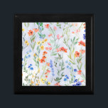 Boîte À Souvenirs Coloré Fleur sauvage de printemps Meadow<br><div class="desc">Un design floral de style vintage sur arrière - plan bleu. L'idée cadeau romantique parfaite.</div>