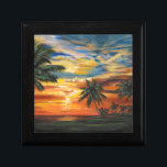 Boîte À Souvenirs Coucher de soleil tropical étonnant<br><div class="desc">"Superbe Coucher de soleil tropical II" de Carolee Vitaletti. Il dispose d'un coucher de soleil sur les arbres et l'eau sur la plage.</div>