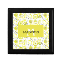 Cute Citron frais Citrus Doodle Yellow Monogramme