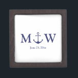 Boîte À Souvenirs De Première Qualité ancre nautique mariage marine bleu blanc monogramm<br><div class="desc">Ancrage nautique mariage marine bleu et blanc initiales monogramme boîte cadeau design élégant minimaliste texte personnalisable vérifier le reste de la collection pour les faveurs,  étiquettes cadeaux,  autocollants,  phoques,  étiquettes,  fournitures de fête,  sacs cadeaux,  boîtes cadeaux,  cartes,  etc grand pour la plage côtière de bord de mer Mariages</div>