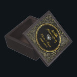 Boîte À Souvenirs De Première Qualité Damas Et Coeur Noir Et Or<br><div class="desc">Simple élégant noir et or damassé avec coeur - or mariage anniversaire</div>