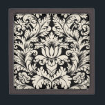 Boîte À Souvenirs De Première Qualité Damas Florales Vintages Noir Et Beige<br><div class="desc">Elégant noir et beige vintage orné damas florales motif.</div>
