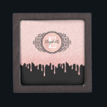 Boîte À Souvenirs De Première Qualité Rose noir fille Parties scintillant d'or  Monogram<br><div class="desc">Une parties scintillant en or noir et rose fillette dérive la couverture ipad avec une élégante boîte cadeau en monogramme de défilement. Personnalisez-le pour un cadeau ! Conçu pour vous par Blackberry Boulevard.</div>