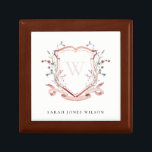 Boîte À Souvenirs Élégant Fleur sauvage rose Aquarelle Crest Monogra<br><div class="desc">Collection d'aquarelle Pastel Fleur sauvage - c'est une élégante aquarelle Illustration de fleurs sauvages délicats d'aquarelle rose-blush avec une touche minimaliste moderne. Idéal pour vos mariages et fêtes florales modernes. Il est très facile de customiser, avec vos données personnelles. Si vous avez besoin d'un autre produit correspondant ou de la...</div>