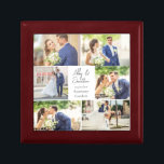 Boîte À Souvenirs Élégant mariage marié marié couple photo Collage<br><div class="desc">Cette belle boîte cadeau de conservation pour couple marié dispose d'une disposition classe de 6 photos mariages sur un arrière - plan blanc avec le nom,  l'emplacement et la date du couple marié. Un merveilleux cadeau photo commémoratif pour votre femme ou votre mari à trésor éternel.</div>