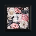Boîte À Souvenirs Élégant Monogramme floral rose<br><div class="desc">Une élégante boîte à cadeaux fleurie rose et gris. Personnalisez-le avec votre monogramme initial. Faites un cadeau amusant pour un anniversaire,  la Saint Valentin ou une douche nuptiale. Conçu pour vous par Blackberry Boulevard.</div>