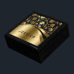 Boîte À Souvenirs Elégant noir & Faux Gold Floral Damasques Motif<br><div class="desc">Elégant damas floral noir et faux or,  conception monogramed girly.</div>