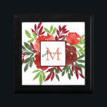 Boîte À Souvenirs Elégant rouge Aquarelle Fleurs Joli Monogramme<br><div class="desc">Fleurs d'aquarelle rouge moderne boîte cadeau personnalisé pour personnaliser avec le nom et l'initiale.</div>
