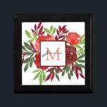 Boîte À Souvenirs Elégant rouge Aquarelle Fleurs Joli Monogramme<br><div class="desc">Fleurs d'aquarelle rouge moderne boîte cadeau personnalisé pour personnaliser avec le nom et l'initiale.</div>