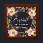 Boîte À Souvenirs Elégante boîte de proposition de femme de chambre<br><div class="desc">Boite de proposition de Bridesmaid rustique,  moderne,  élégante,  botanique chic noir avec des fleurs rose pastel.</div>