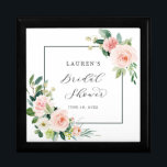 Boîte À Souvenirs Fête de l'mariée en bois de  à fleurs roses<br><div class="desc">Cette boîte de garde en bois de la douche nuptiale présente des fleurs d'aquarelle peintes dans un feuillage rose,  blanc et vert avec un cadre carré. Pour une personnalisation plus avancée de ce design,  veuillez cliquer sur le lien "Customiser plus loin".</div>