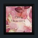 Boîte À Souvenirs Gold Feuilles Bourgogne Blush Pink<br><div class="desc">Feuilles d'or Burgundy Blush rose nuptiale,  Baby shower Mariage d'anniversaire</div>