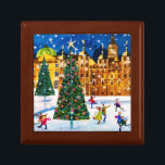 Boîte À Souvenirs Gold Pink Christmas Winter Ice Skating<br><div class="desc">It’s an evening of snowy fun. Everybody enjoy a night of ice skating on the rink. In the wintery scene around them,  the glow of Christmas tree illuminates the freshly falling snow.</div>