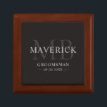 Boîte À Souvenirs Groomsmen Cadeaux Monogramme Mariage Faveurs Meill<br><div class="desc">Cette boîte cadeau élégante en bois marron de toiletteur comprend les noms, initiales, titre et date des groomsmen écrits dans une typographie minimaliste et tendance. Ajoutez simplement les noms des groomsmen, leurs initiales, le titre et la date dans la section personnalisée pour créer vos propres faveurs de mariage. Bien que...</div>