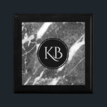 Boîte À Souvenirs Image Du Monogramme Personnalisé En Marbre Gris<br><div class="desc">Image élégante gris de texture marbré avec cercle noir et monogramme personnalisable.</div>