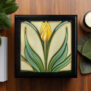 Boîte À Souvenirs Jaune Tulipe Art Nouveau Bijoux Art Déco