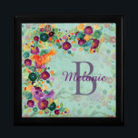 Boîte À Souvenirs Jolie aquarelle Oiseaux et fleurs Personnalisé<br><div class="desc">Une aquarelle colorée d'oiseaux presque camouflée dans un jardin de fleurs. Personnalisez avec le nom et l'initiale.</div>