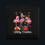 Boîte À Souvenirs Merry Christmas Three Flamingo With Santa Hat<br><div class="desc">Merry Christmas Three Flamingo With Santa Hat</div>