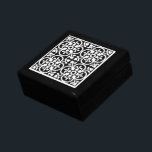 Boîte À Souvenirs Motif géométrique noir blanc en bois Keepsaké cade<br><div class="desc">Un élégant quatrefoil géométrique moderne noir et blanc motif laqué bijoux ou boîte en bois de conservation avec un couvercle en céramique moderne design.</div>
