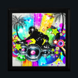 Boîte À Souvenirs Musique rétro colorée Thème-DJ disques de rotation<br><div class="desc">Thème de musique rétro coloré avec des disques de tournage DJ dans des décors tropicaux. Vert rose vif,  jaune,  noir et étincelles blanches. Le design est disponible sur d'autres produits et peut être demandé pour tout produit offert par zazzle.</div>