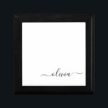 Boîte À Souvenirs Noir Blanc moderne Script Girl Monogramme Nom<br><div class="desc">Noir et blanc Simple script Monogramme Nom Bijoux Garde boîte. Cela fait le cadeau parfait de remise de diplômes,  anniversaire,  mariage,  douche nuptiale,  anniversaire,  baby shower ou bachelorette pour quelqu'un qui aime le luxe glam et les styles chic.</div>