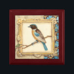 Boîte À Souvenirs Oiseau Brown et bleu sur une branche<br><div class="desc">Meagan Meagher est un abstrait et designer talentueux. Ce tableau contient de nombreuses couleurs neutres et vives comme le bleu turquoise,  le beige et le jaune clair. Le cadre autour de l'oiseau ajoute une touche classieuse. Customisez votre produit Zazzle préféré en utilisant cette belle image.</div>