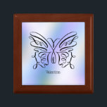 Boîte À Souvenirs Papillon Bleu Hologramme Nom Moderne<br><div class="desc">Joli dessin d'un papillon avec votre nom ci-dessous. Le design des papillons ouverts permet à l'arrière - plan holographique bleu de se montrer.</div>