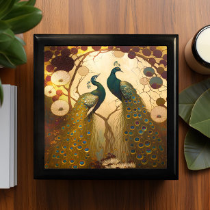 Boîte À Souvenirs Peacock Klimt Gold Green Art Nouveau Birds