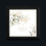 Boîte À Souvenirs Pearl Blush Floral Elegance Mariage ID989<br><div class="desc">La boîte cadeau de mariage de coordination présentée ici fournit un modèle pour ajouter facilement votre membre de mariage, le nom et la date du mariage. Cette suite design présente des flores d'aquarelle et de perle douces, agrémentées de détails dorés et de touches d'ébène spectaculaires. La collection exhale un romantisme...</div>