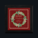 Boîte À Souvenirs Proposition Red Merry Christmas Wreath Gold Rose<br><div class="desc">"Proposition Boîte cadeau Red Merry Christmas Wreath Rose Gold Script, Me marie-tu?" Proposez avec style et d'une façon qu'elle peut chérir pour toujours! Une élégante couronne de Noël aquarelle peinte à la main avec des cônes de pins, des feuilles saints et des baies de feuillage recouverts de forêt a été...</div>
