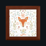 Boîte À Souvenirs Renard des bois<br><div class="desc">Renard boisé aux feuilles verts. Artiste : June Erica Vess. ID d'image : 105549D.</div>
