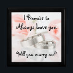 Boîte À Souvenirs Roses et Mariages Bande/Proposition Conserver boît<br><div class="desc">Rose et Mariage Bande / Proposition Garder Sake boîte cadeau Grand Carré de 7, 125" avec 6" Carrelage / Je promets de toujours vous aimer, voulez-vous m'épouser? Affichez vos images préférées sur un carrelage vibrant incrusté dans le couvercle de cette belle boîte à bijoux. En bois laqué, la boìte à...</div>
