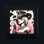 Boîte À Souvenirs Rustique Glam Cowgirl rose étincelante Cowhide Imp<br><div class="desc">Customiser avec n'importe quel texte</div>
