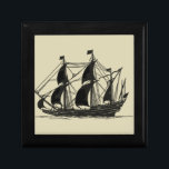 Boîte À Souvenirs Silhouette du navire avec voiles de billage<br><div class="desc">Belle silhouette d'un voilier avec voiles de cale. Vous pouvez même voir quelques figures debout sur le pont,  surveiller la progression du navire ou simplement profiter de la brise marine cool. Quiconque aime la mer devrait acheter cette pièce !</div>
