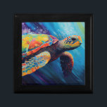 Boîte À Souvenirs Tortue de mer<br><div class="desc">Aquarelle tortue de mer nageant à travers l'océan,  oeuvre originale de Nicole.</div>