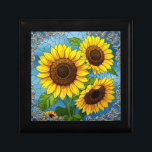 Boîte À Souvenirs Tournesols Verre tendu Bijoux d'illusion<br><div class="desc">Élégant motif de tournesols vibrants dans un effet de vitrail. Délicat et gai. Parfait pour les bijoux en magasin et autres trésors,  ou donner comme cadeau personnel.</div>