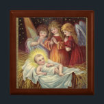 Boîte À Souvenirs Vintage Baby Jesus in Manger<br><div class="desc">A colorful vintage image of baby Jesus in the manger with angels.</div>