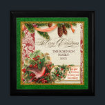 Boîte À Souvenirs Vintage Victorian Christmas Dove Holly Pine Boughs<br><div class="desc">PALETTE DE COULEUR : Le rouge de Noël classique, le vert et l'or donnent le ton à cette collection. COLLECTION DE DESIGN : Vintage Christmas Dove with Holly. Achetez-le en cadeau pour votre famille ou en cadeau de Noël pour vos amis, votre famille ou vos collègues ! Ou comme cadeau...</div>