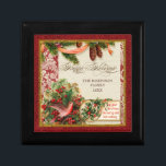 Boîte À Souvenirs Vintage Victorian Christmas Dove Holly Pine Boughs<br><div class="desc">PALETTE DE COULEUR : Le rouge de Noël classique, le vert et l'or donnent le ton à cette collection. COLLECTION DE DESIGN : Vintage Christmas Dove with Holly. Achetez-le en cadeau pour votre famille ou en cadeau de Noël pour vos amis, votre famille ou vos collègues ! Ou comme cadeau...</div>