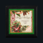 Boîte À Souvenirs Vintage Victorian Christmas Dove Holly Pine Boughs<br><div class="desc">PALETTE DE COULEUR : Le rouge de Noël classique, le vert et l'or donnent le ton à cette collection. COLLECTION DE DESIGN : Vintage Christmas Dove with Holly. Achetez-le en cadeau pour votre famille ou en cadeau de Noël pour vos amis, votre famille ou vos collègues ! Ou comme cadeau...</div>