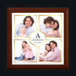 Boîte À Souvenirs White and Gold 4 Photos Family Photo Collage<br><div class="desc">Téléchargez vos photos préférées pour créer votre propre cadeau photo personnalisé et unique.</div>