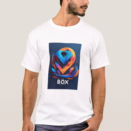 boîte bleue design coton blanc tshirt (Devant)