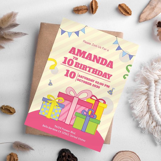 Boîte cadeau colorée Invitation d'anniversaire