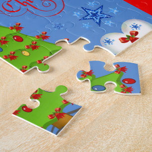 Boîte cadeau de Noël puzzle pour enfants bleu clai