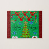 Boîte cadeau de Noël puzzle pour enfants vert fonc (Horizontal)