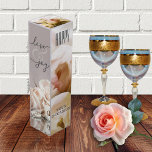 Boite Cadeau Pour Bouteille De Vin Happy Love Joy Boîte Cadeau Vin Rose<br><div class="desc">Boîte cadeau vin avec belle image de roses pêche sur un arrière - plan gris doux rose. Beau comme cadeau pour la Fête des Mères,  une fête mariage ou romantique.</div>