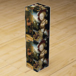 BOITE CADEAU POUR BOUTEILLE DE VIN JEUNE FILLE ANTIQUE VIGNOBLE DE CÉRÉBRE VINEYARD E<br><div class="desc">Elégante peinture de raisins suspendus avec ruban bleu.Belle jeune fille blonde en robe magnifique et bijoux en or avec casquette rouge et plumes blanches tenant une assiette remplie de raisins rouges jaunes, vignes, feuilles de chute rouge vert avec un paysage de lac en arrière - plan ( Salome ) par...</div>